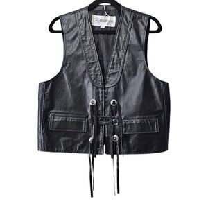 Deerskin Sleeveless Black Leather Rancher Moto Vest New